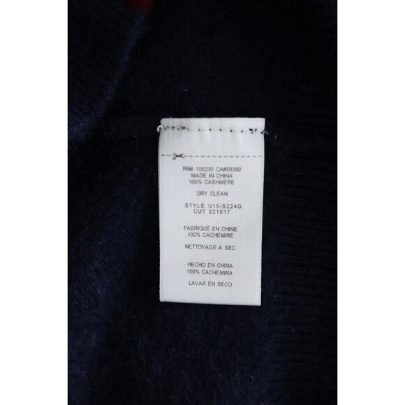 Equipment Size L Cashmere Cardigan Sweater Button Front Navy Red White Stripe - Picture 12 of 12